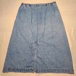 VTG Cabin Creek Denim Skirt Womens 16P Blue Button Front Elastic Waist Prairie